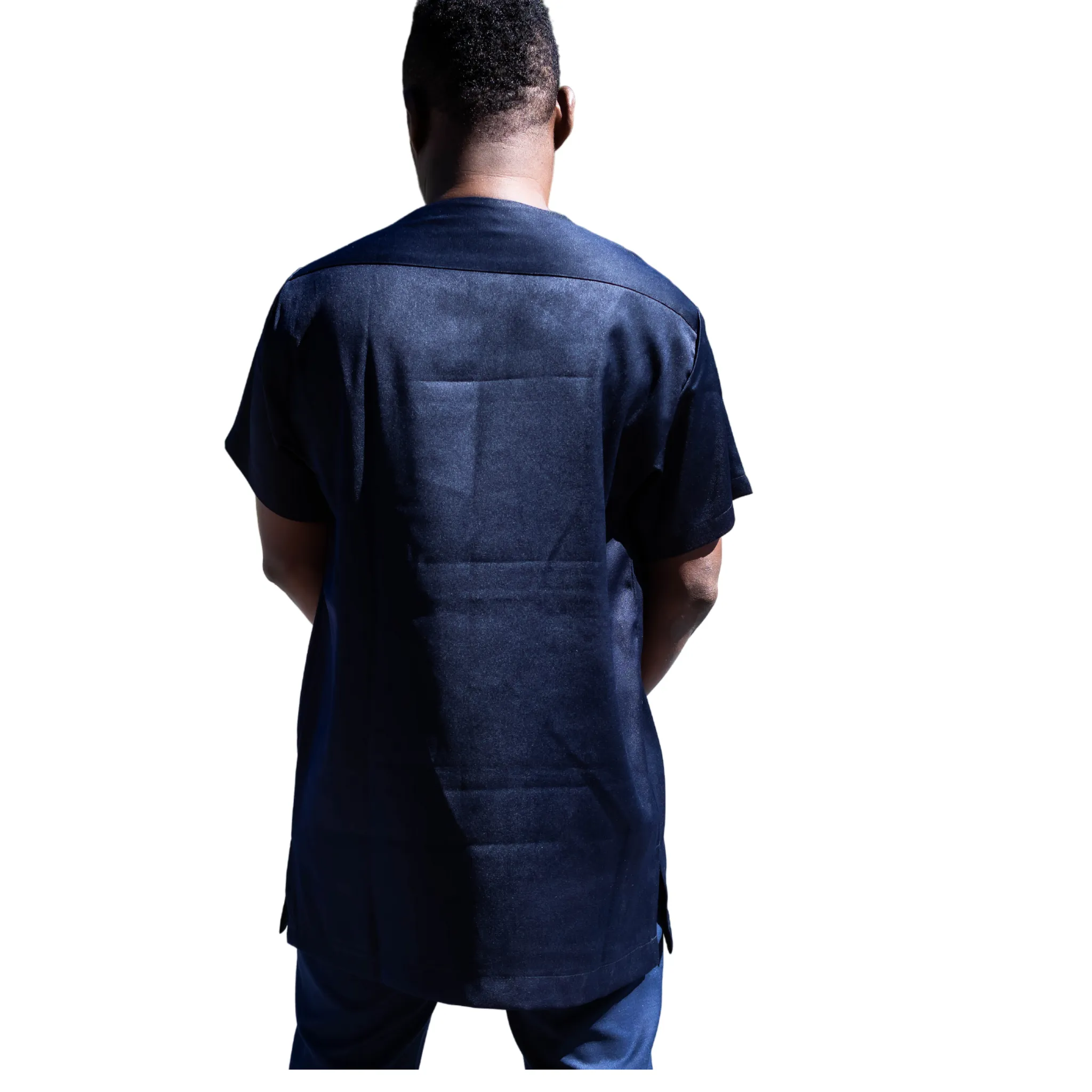 Blue short sleeve with gold embroidered shirt