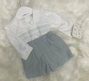 Blue Smocked Shirt and Shorts Set
