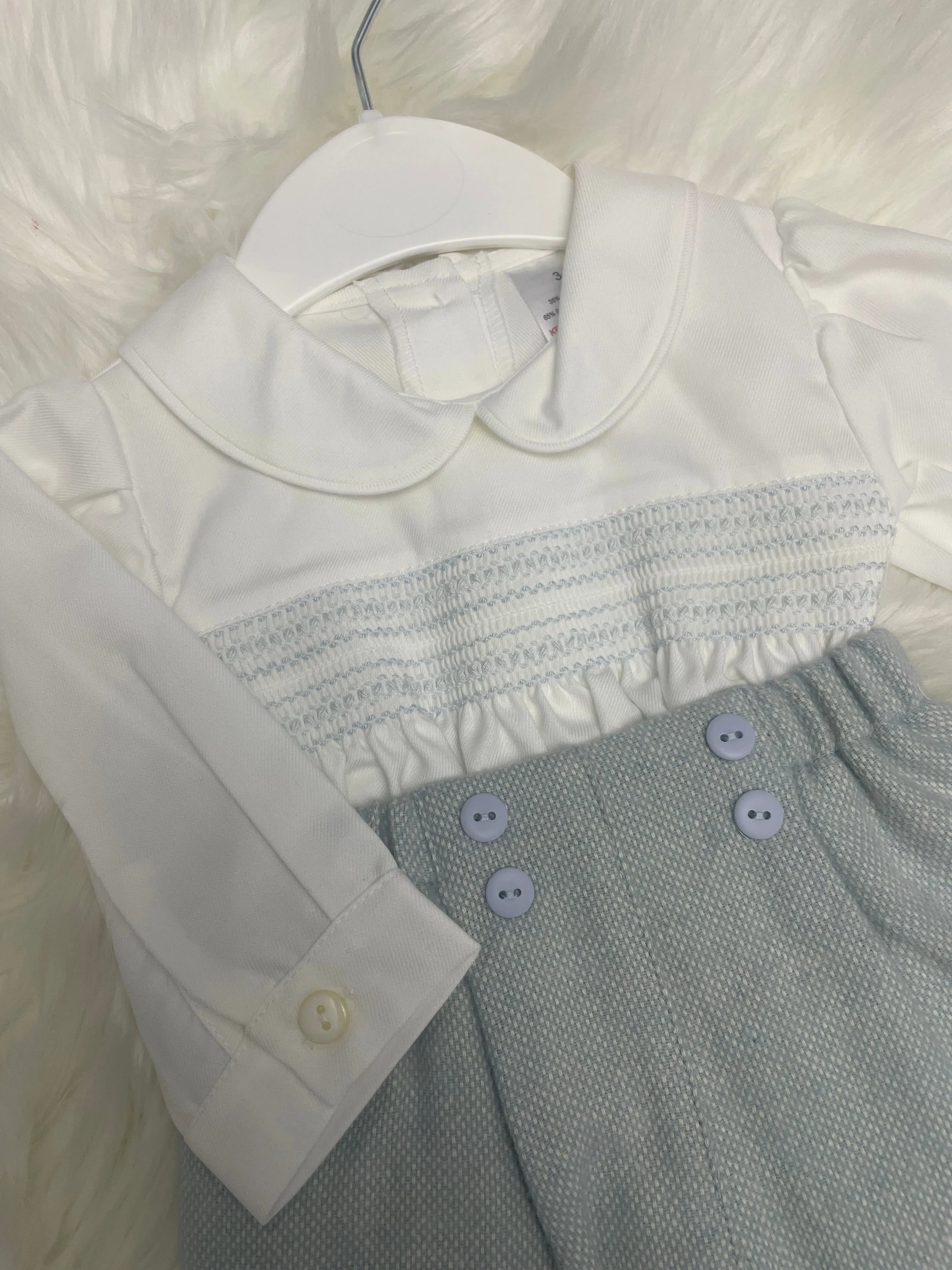 Blue Smocked Shirt and Shorts Set