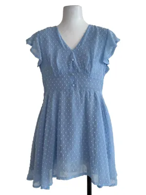 Blue Textured Blouson Dress