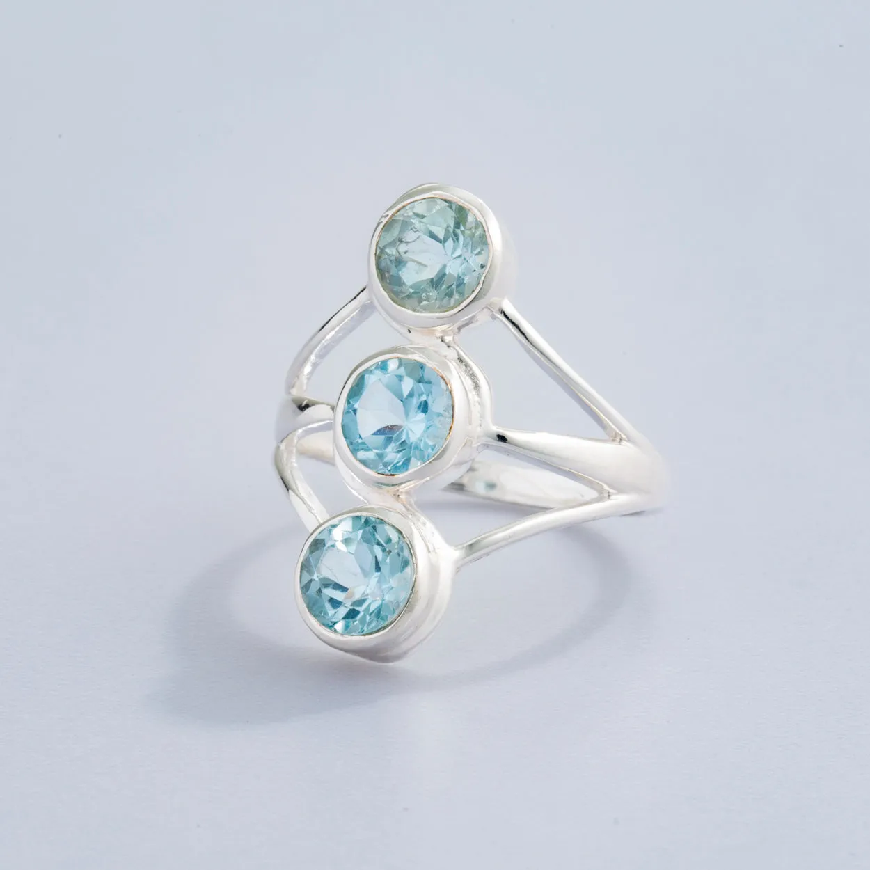 Blue Topaz Triple Stone Ring Size 7.5