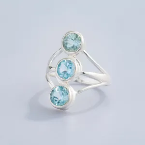 Blue Topaz Triple Stone Ring Size 7.5