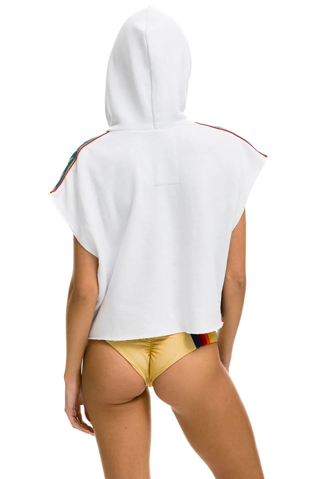 BOLT STRIPE SLEEVELESS RELAXED CROPPED PULLOVER HOODIE - WHITE