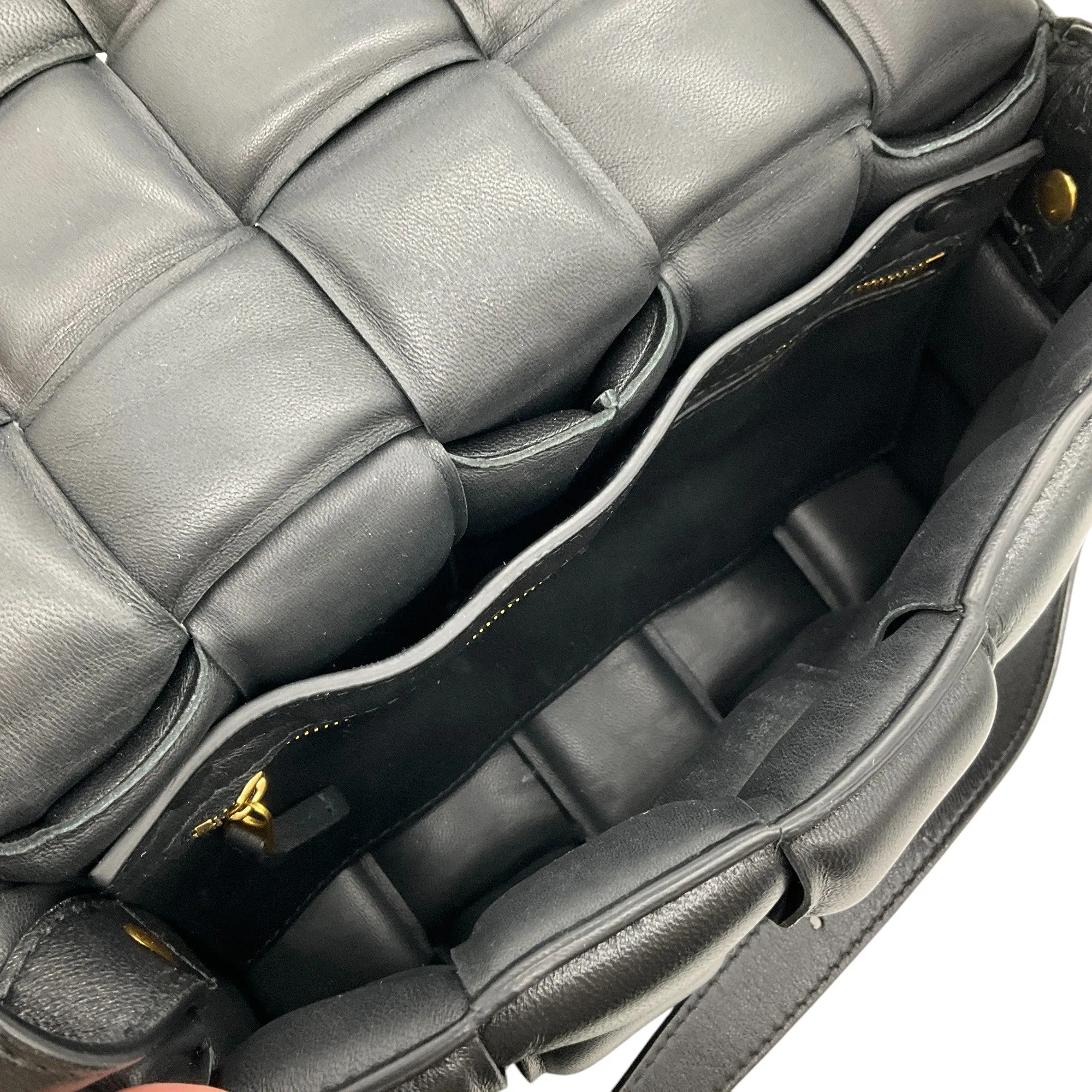 Bottega Veneta Black Leather Medium Padded Cassette Intrecciato Shoulder Bag