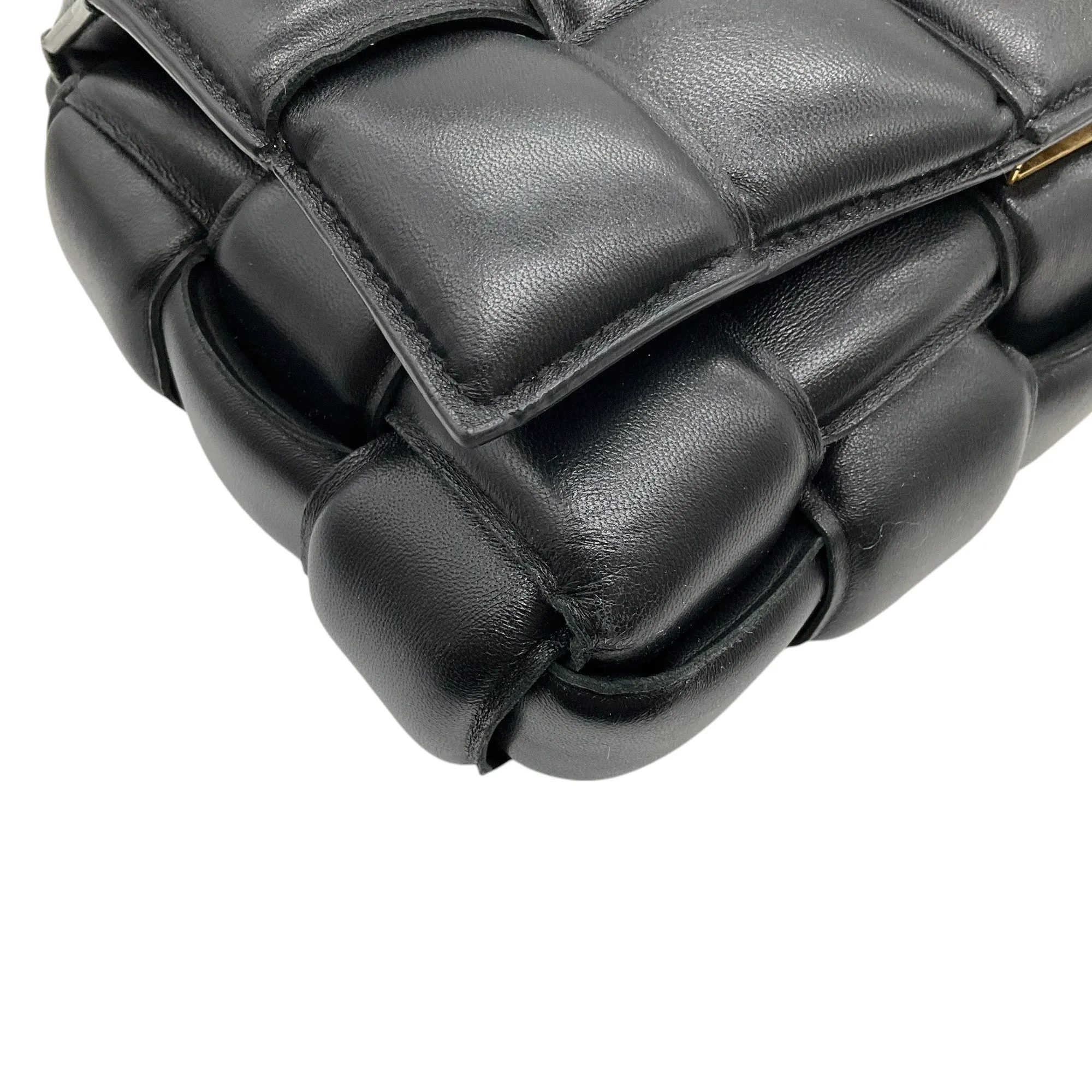 Bottega Veneta Black Leather Medium Padded Cassette Intrecciato Shoulder Bag