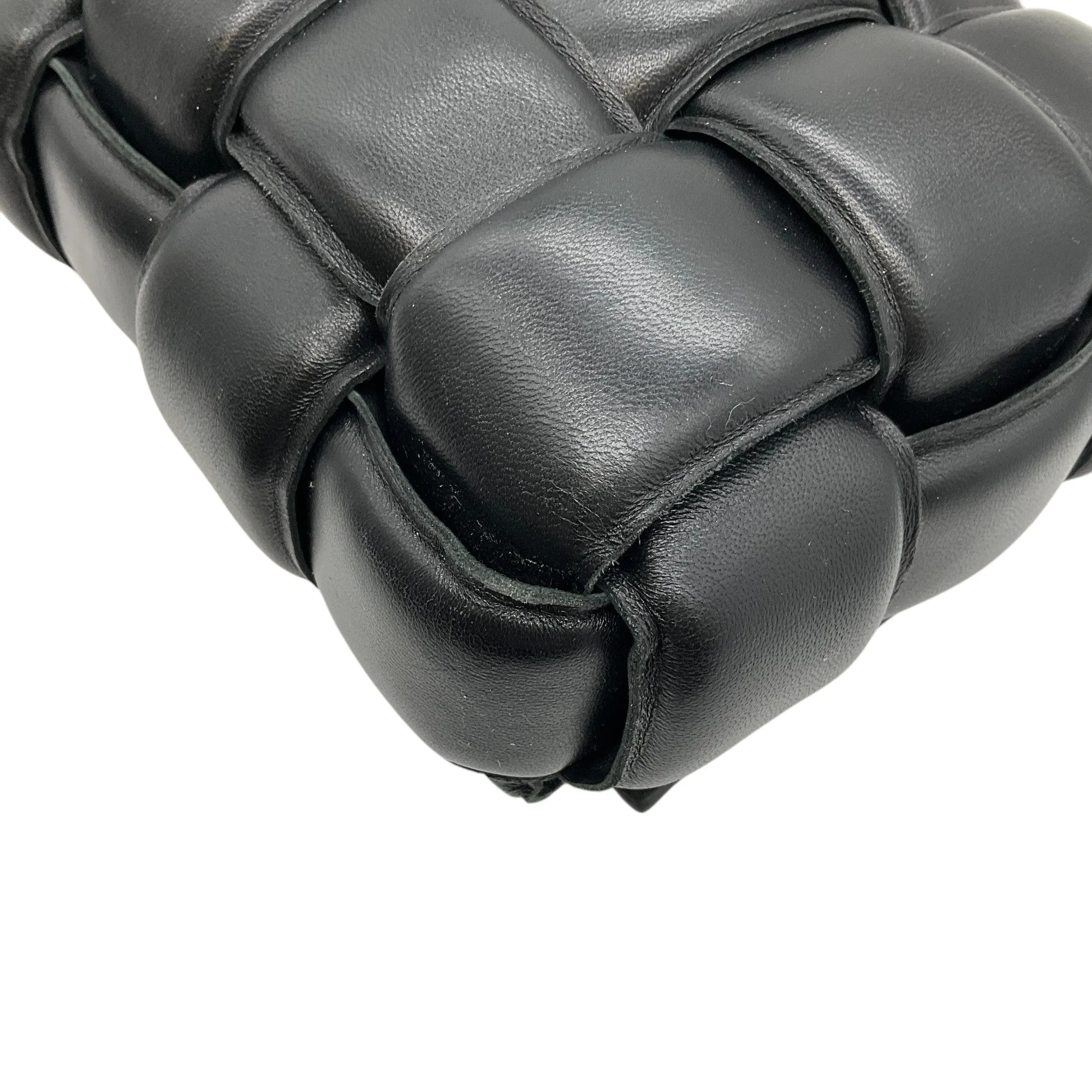 Bottega Veneta Black Leather Medium Padded Cassette Intrecciato Shoulder Bag
