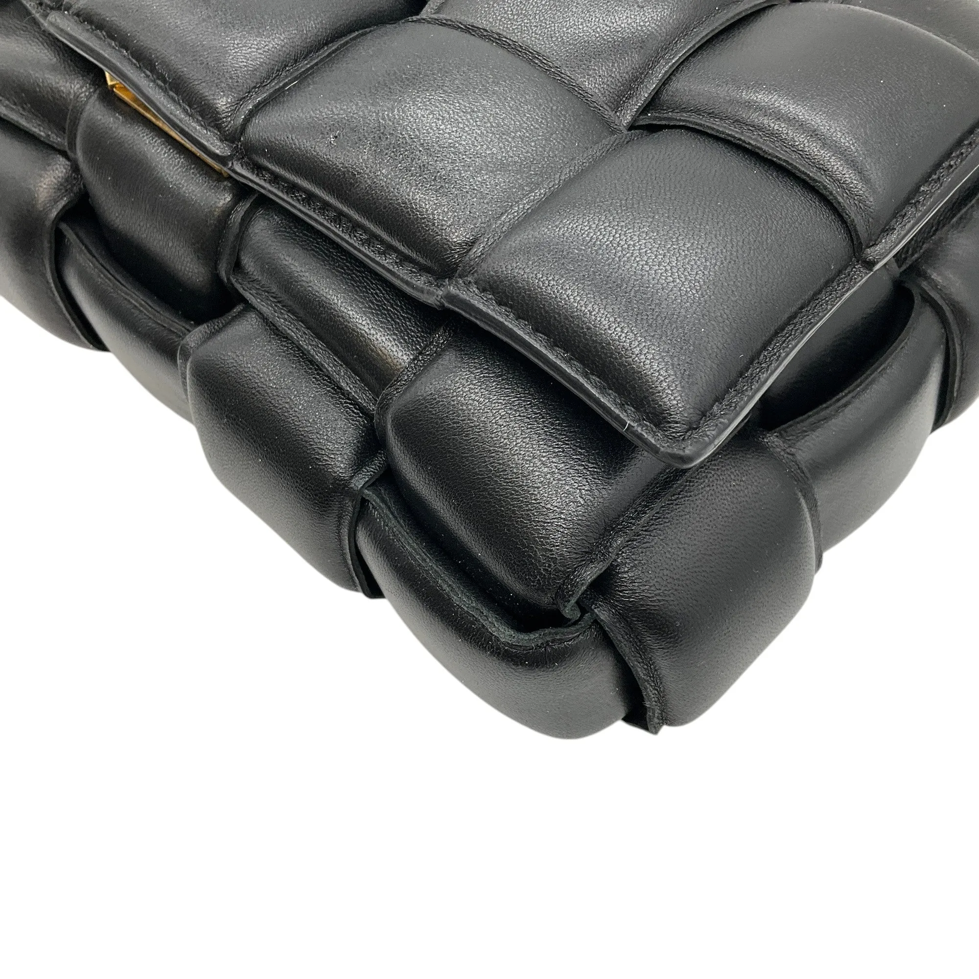 Bottega Veneta Black Leather Medium Padded Cassette Intrecciato Shoulder Bag