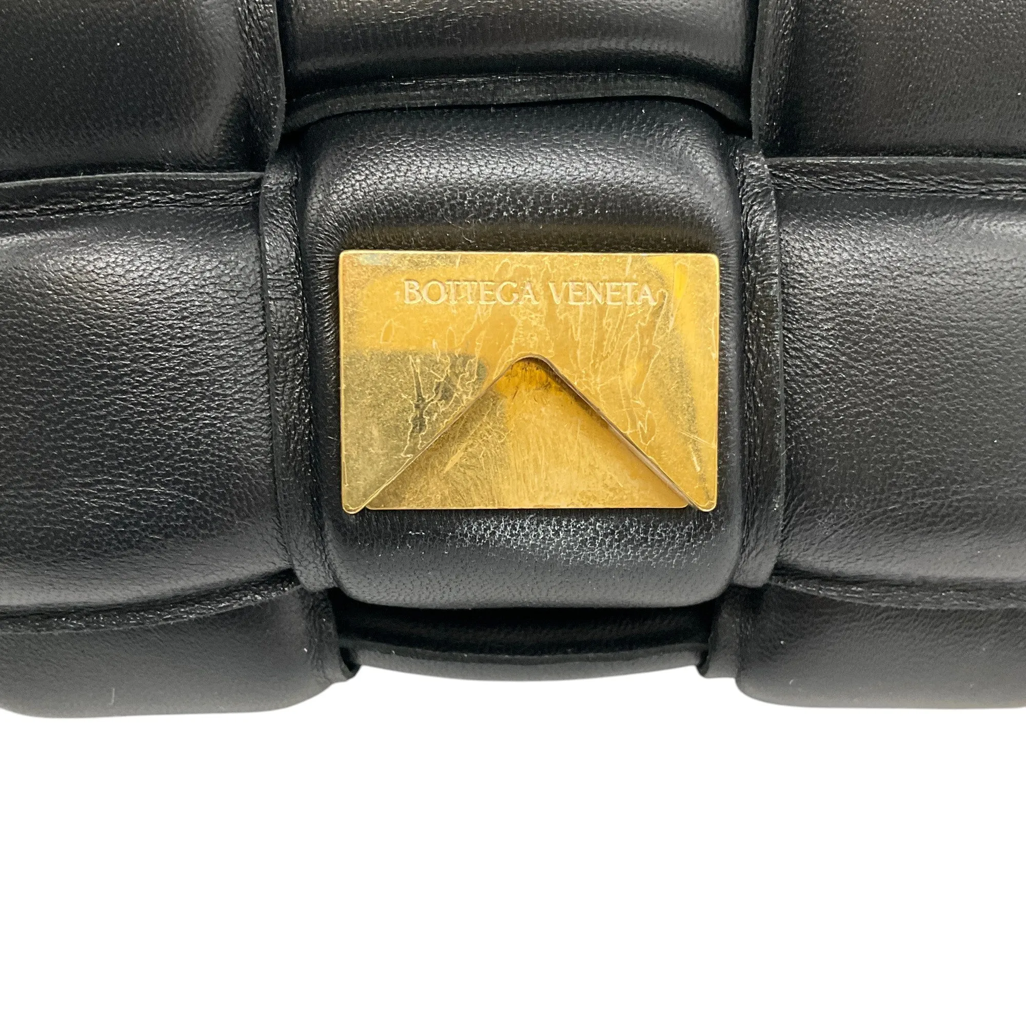 Bottega Veneta Black Leather Medium Padded Cassette Intrecciato Shoulder Bag