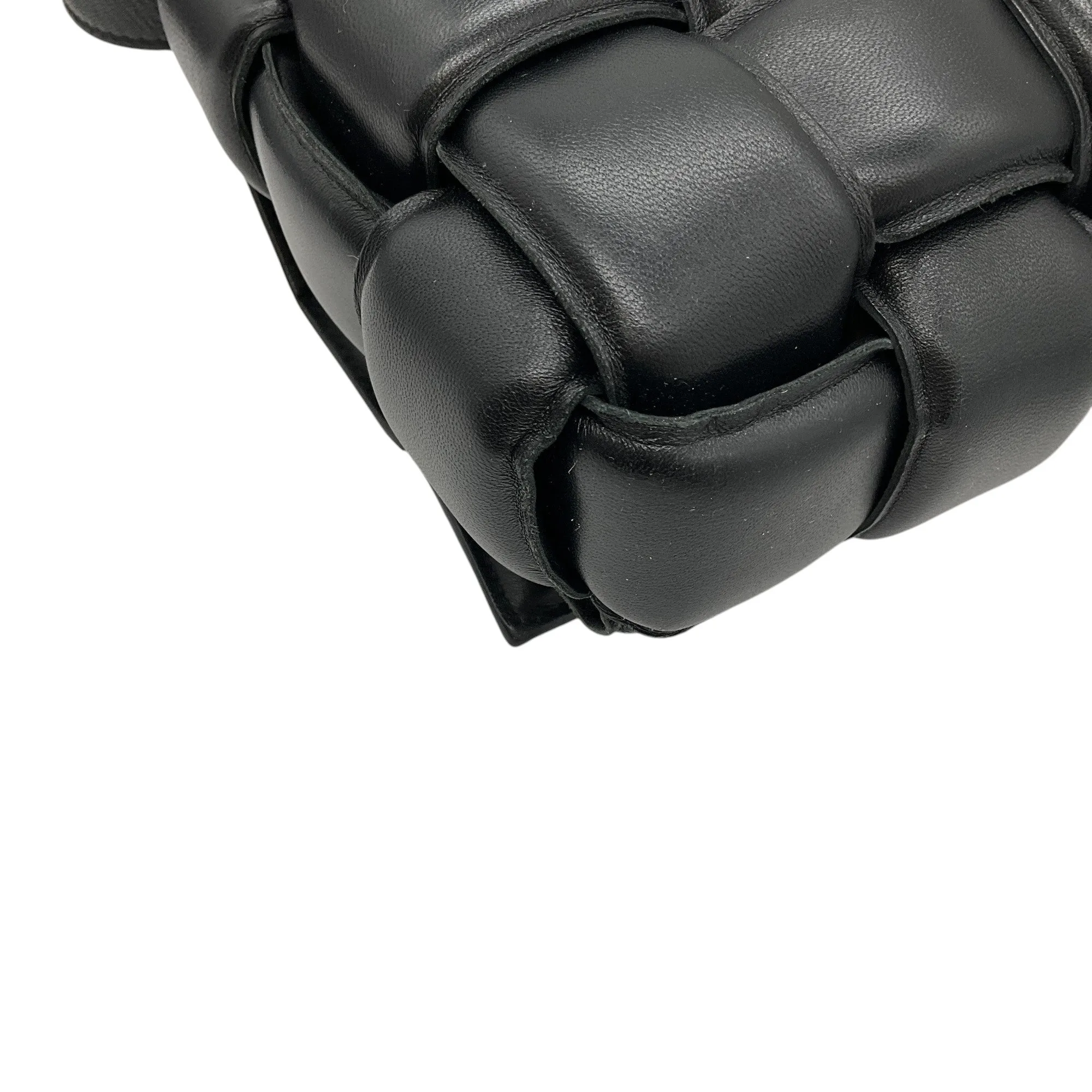 Bottega Veneta Black Leather Medium Padded Cassette Intrecciato Shoulder Bag