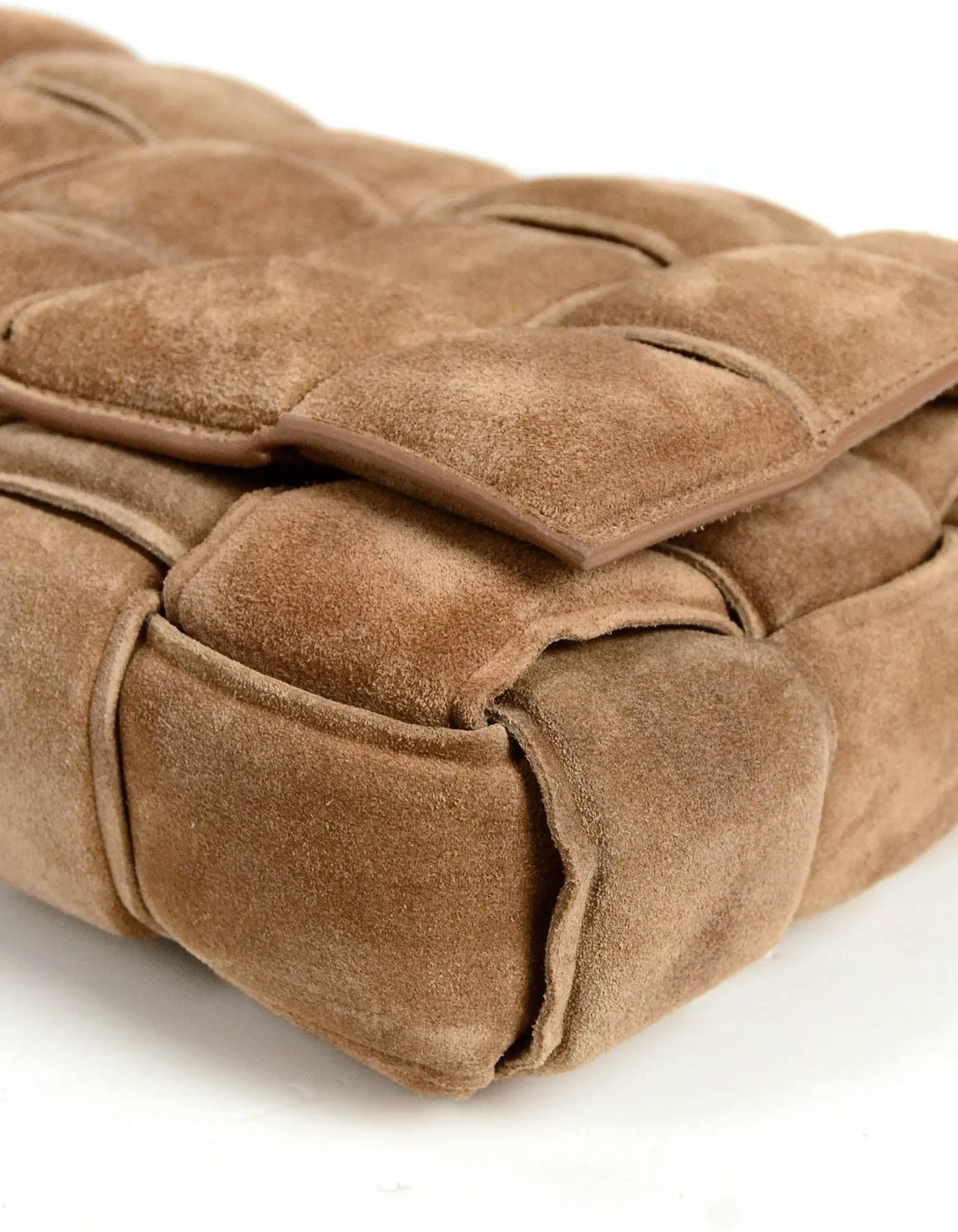 Bottega Veneta Caramel Tan Maxi Intrecciato Suede Padded Cassette Bag