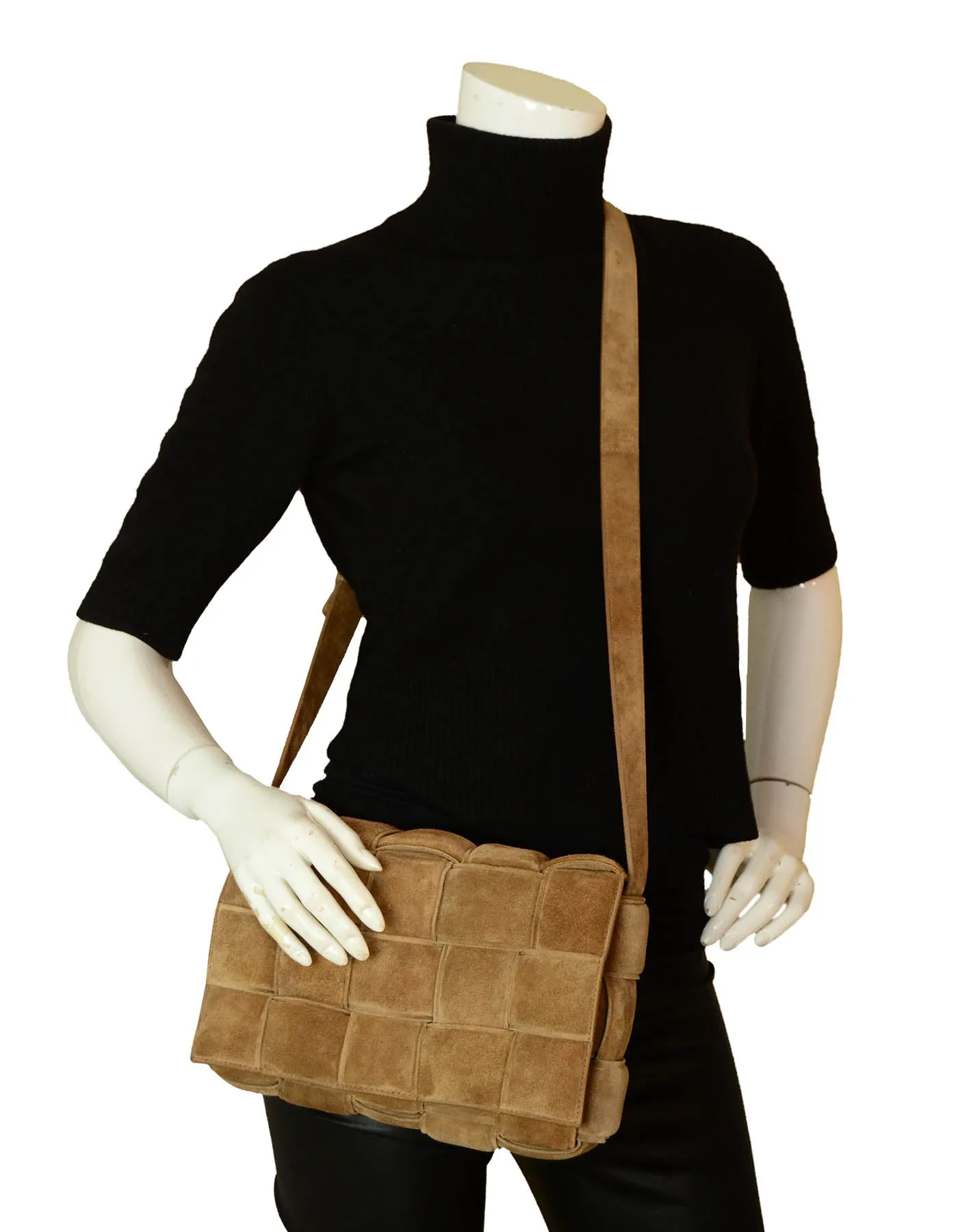 Bottega Veneta Caramel Tan Maxi Intrecciato Suede Padded Cassette Bag