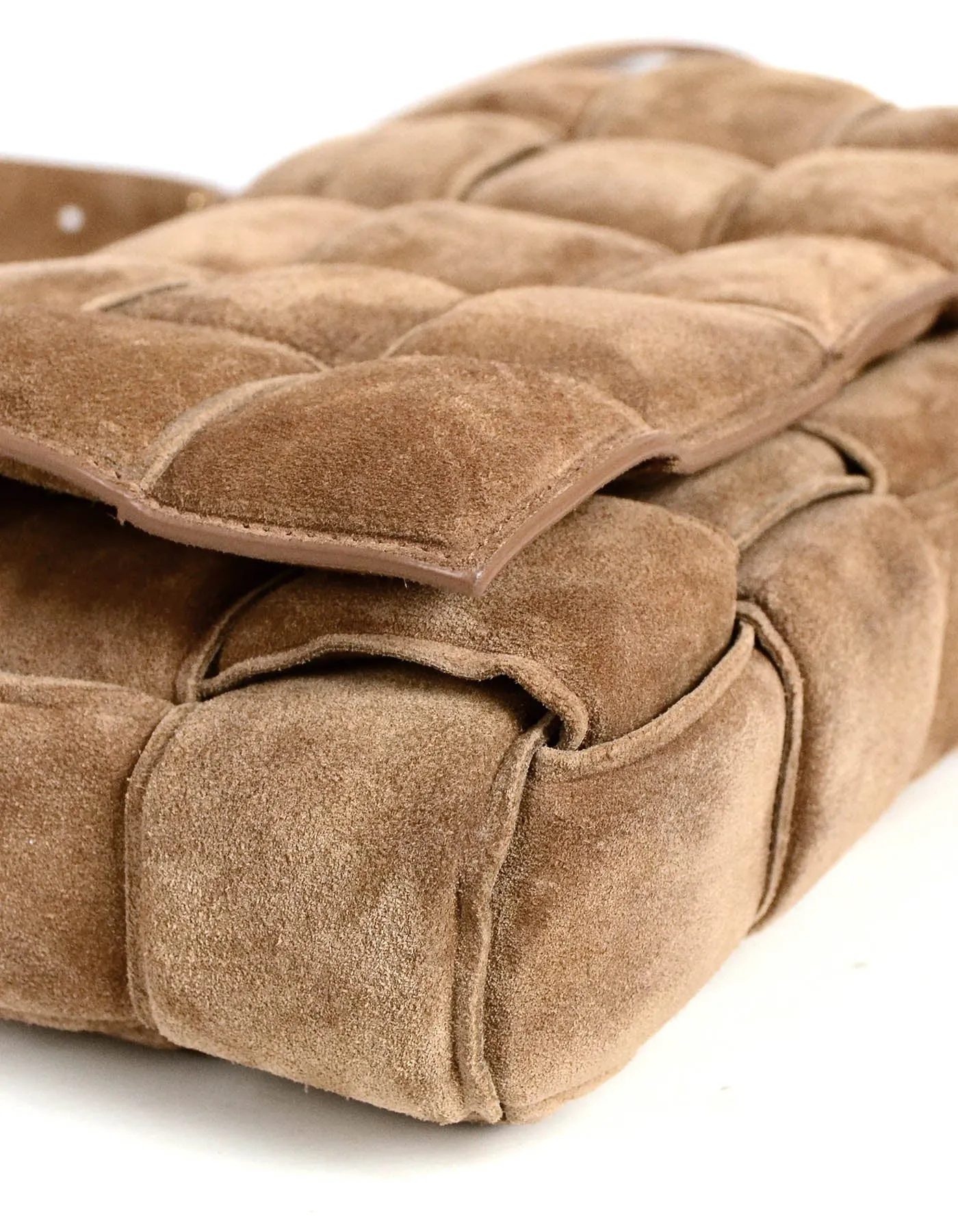 Bottega Veneta Caramel Tan Maxi Intrecciato Suede Padded Cassette Bag