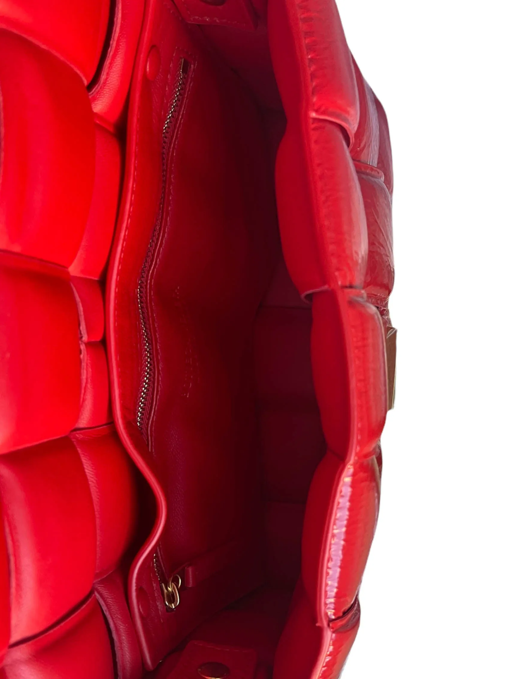 Bottega Veneta Red Patent Maxi Intrecciato Padded Cassette Crossbody Bag