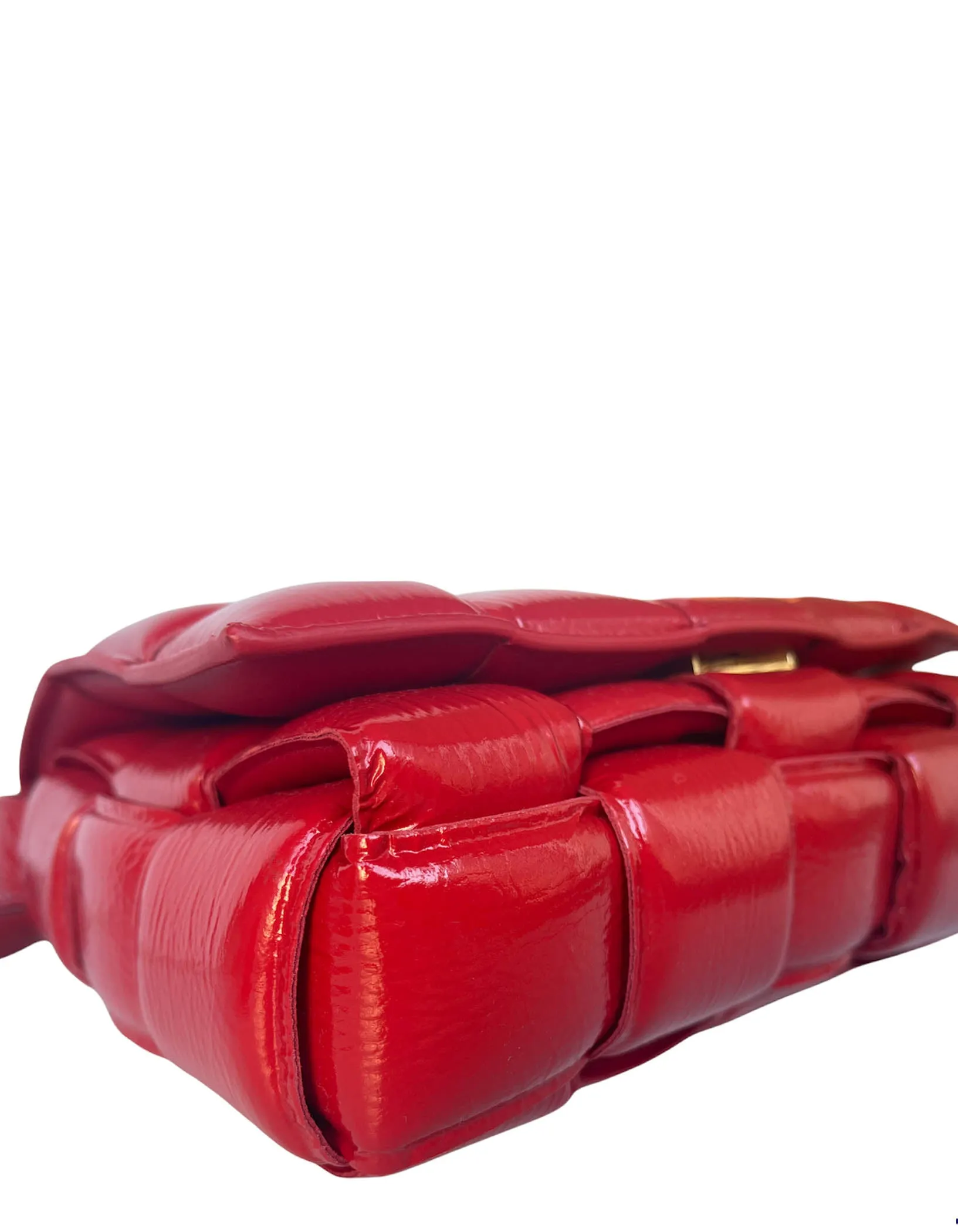 Bottega Veneta Red Patent Maxi Intrecciato Padded Cassette Crossbody Bag