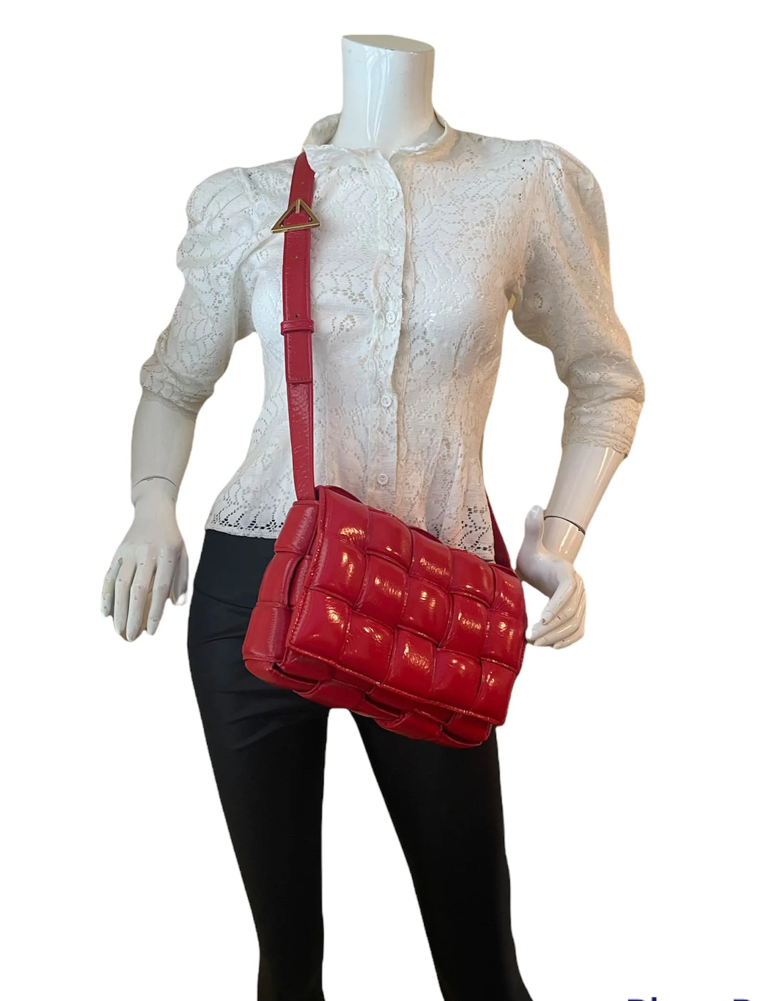 Bottega Veneta Red Patent Maxi Intrecciato Padded Cassette Crossbody Bag