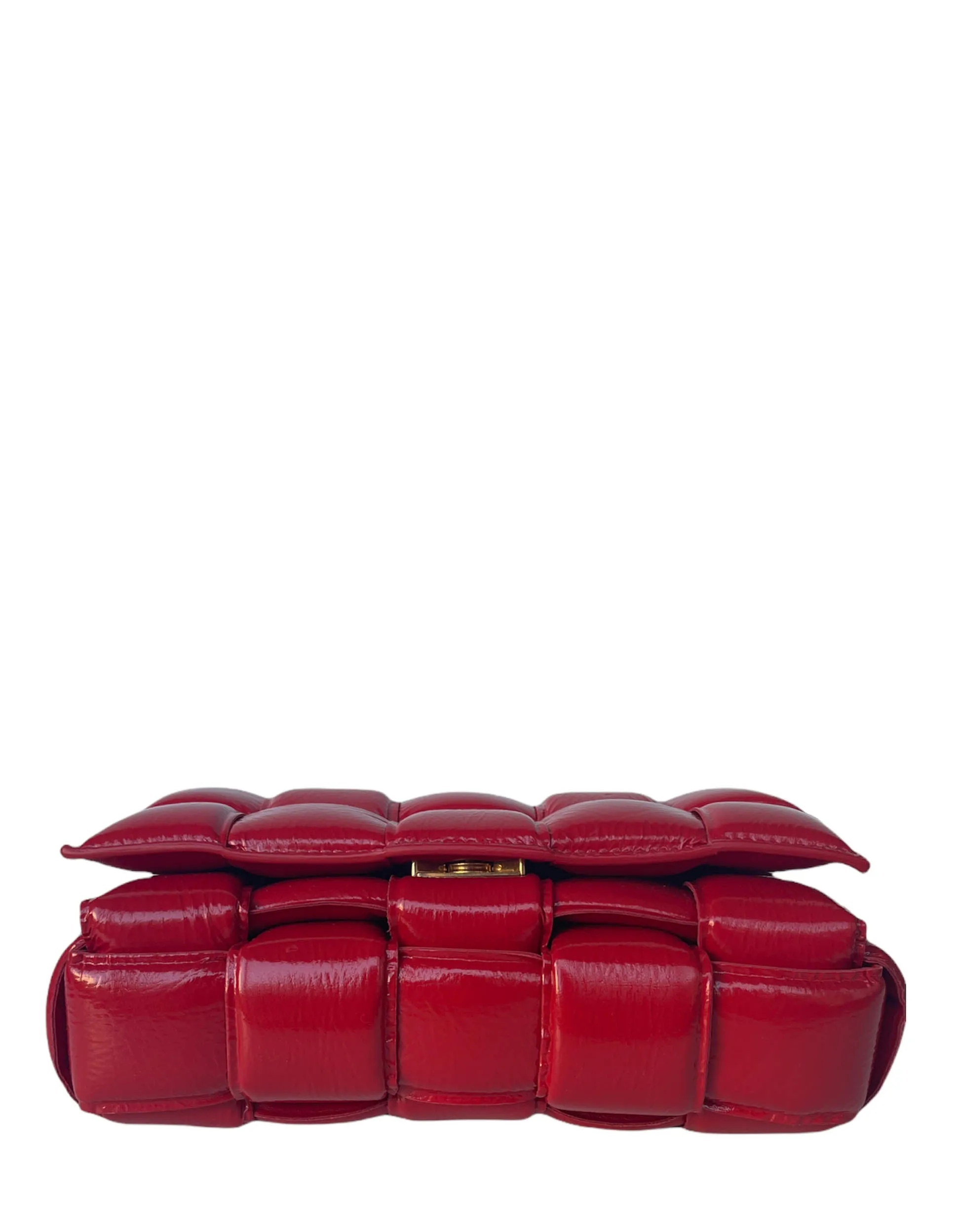 Bottega Veneta Red Patent Maxi Intrecciato Padded Cassette Crossbody Bag
