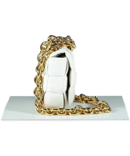BOTTEGA VENETA White Cassette Chain-embellished Padded Intrecciato Leather Shoulder Bag