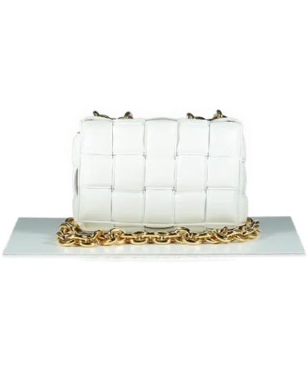 BOTTEGA VENETA White Cassette Chain-embellished Padded Intrecciato Leather Shoulder Bag