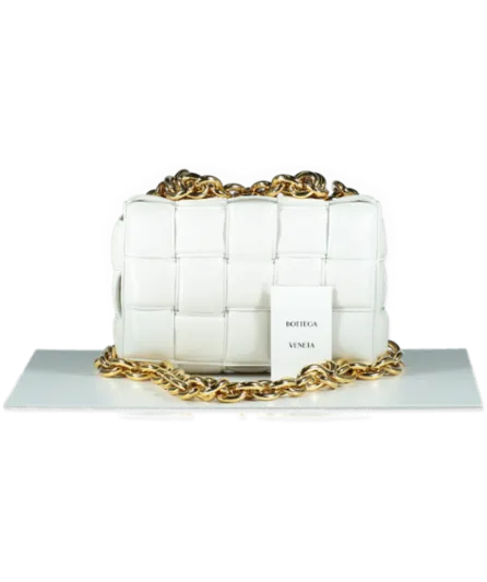 BOTTEGA VENETA White Cassette Chain-embellished Padded Intrecciato Leather Shoulder Bag