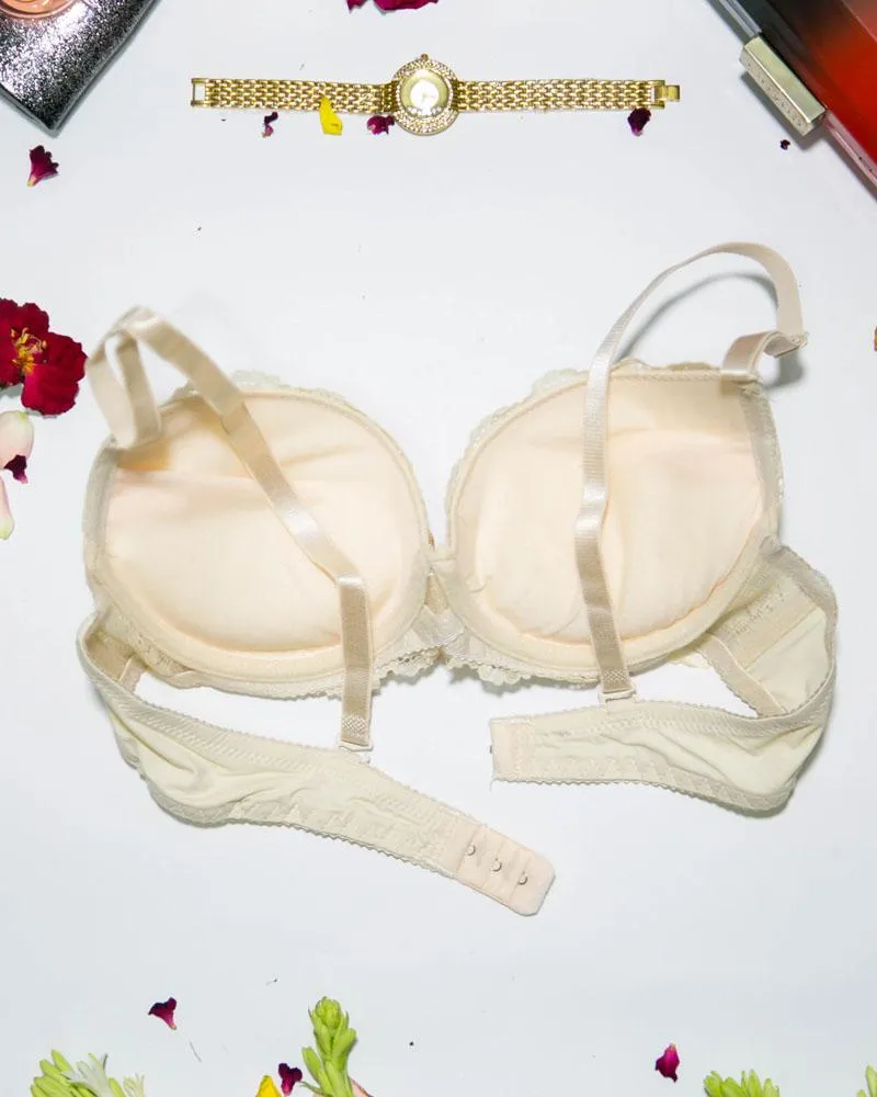 Bridal Lace Bra - Double Padded Underwire Bra - Skin - 2899
