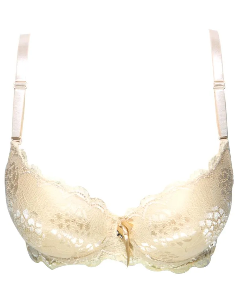 Bridal Lace Bra - Double Padded Underwire Bra - Skin - 2899