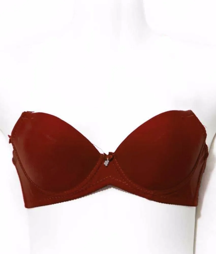 Brown Pushup Bra - Massage Form Bra with Removable Straps - Underwired Single Padded Bra