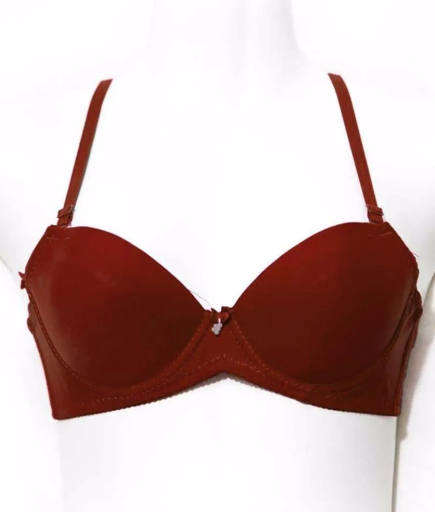 Brown Pushup Bra - Massage Form Bra with Removable Straps - Underwired Single Padded Bra