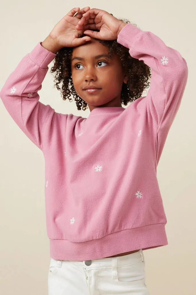 Brushed Textured Floral Embroidered Sweatshirt