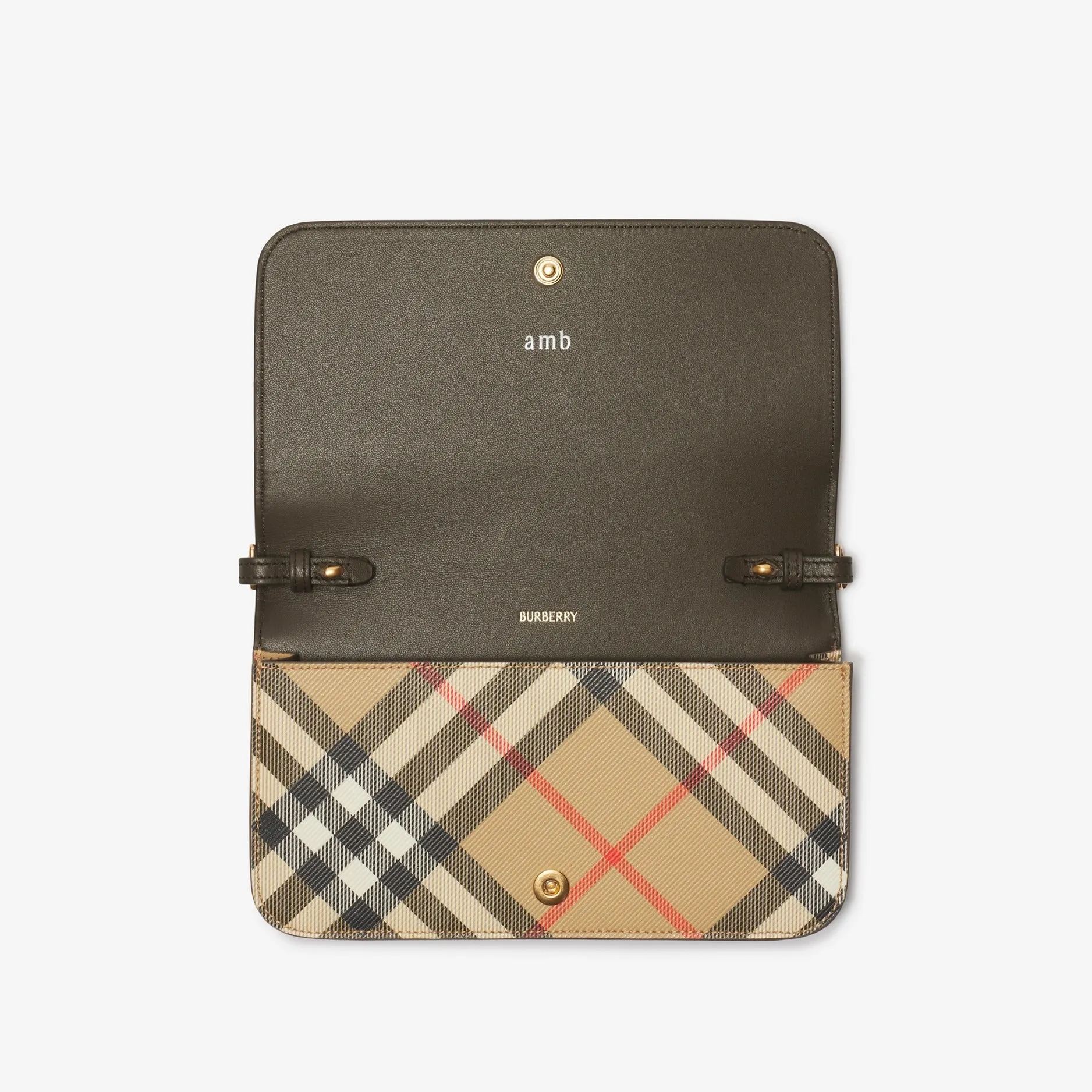 Burberry Check Chain Strap Wallet in Sand