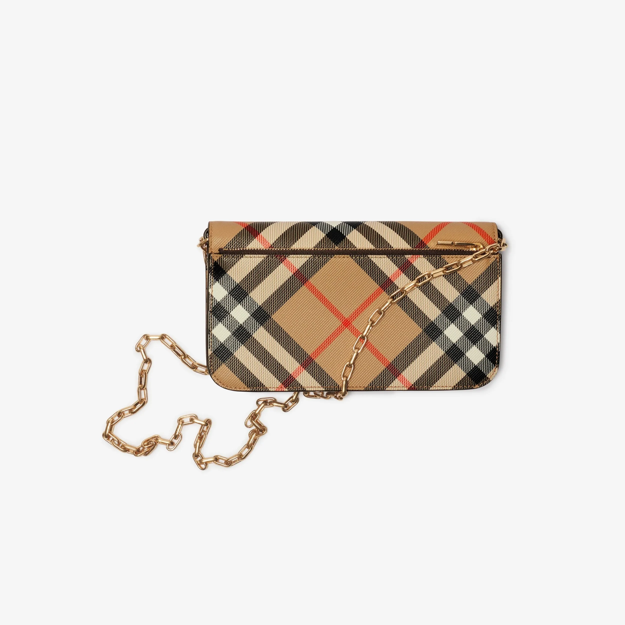 Burberry Check Chain Strap Wallet in Sand