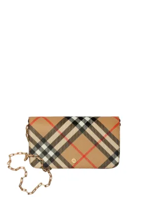 Burberry Check Chain Strap Wallet in Sand