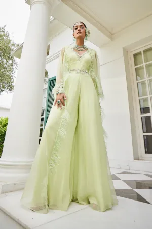 Butterfly Green Feather Jacket Jumpsuit