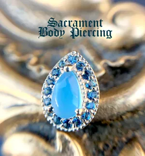 BVLA - Pear halo featuring chalcedony pear with AA aquamarine accent gems ( 16 x 1mm)
