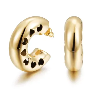 C-shaped heart-shaped hollow earrings-SCE514STGC
