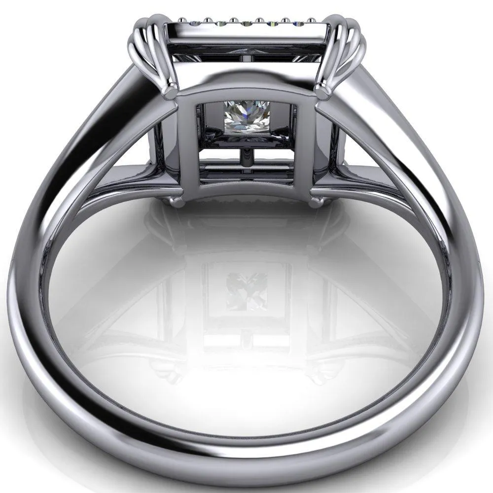 Caldwell Princess/Square Moissanite Bezel Set Diamond Halo Split Shank Engagement Ring