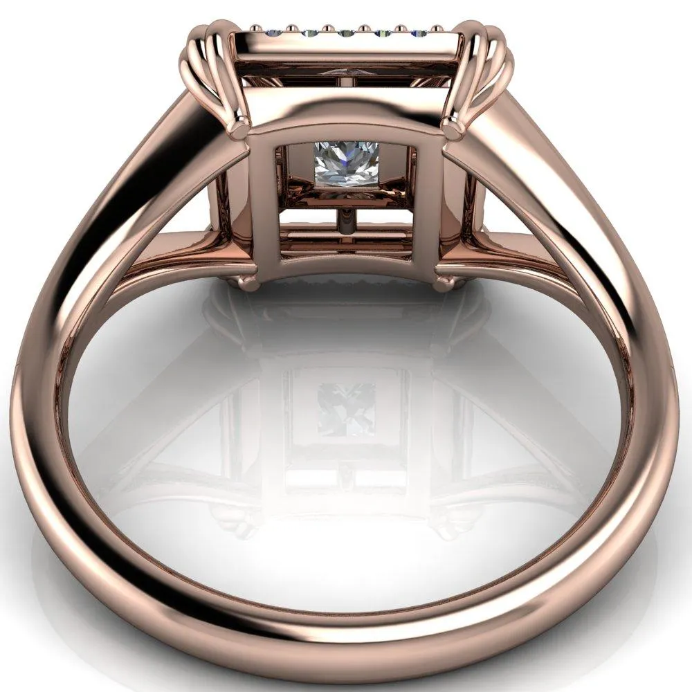 Caldwell Princess/Square Moissanite Bezel Set Diamond Halo Split Shank Engagement Ring