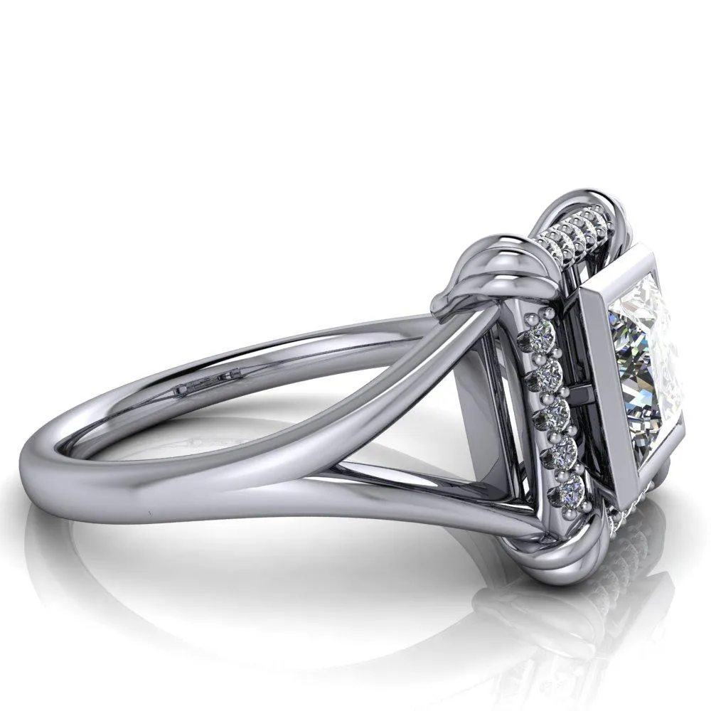 Caldwell Princess/Square Moissanite Bezel Set Diamond Halo Split Shank Engagement Ring