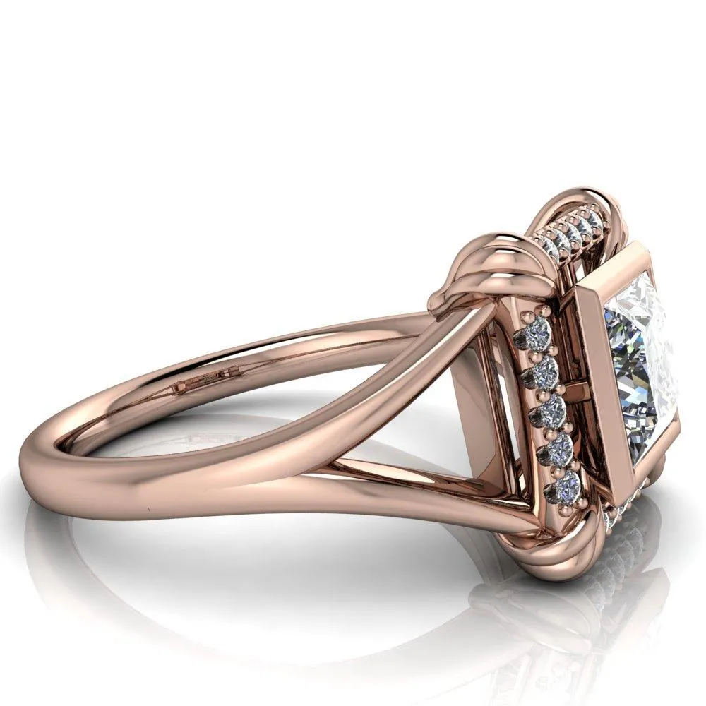 Caldwell Princess/Square Moissanite Bezel Set Diamond Halo Split Shank Engagement Ring