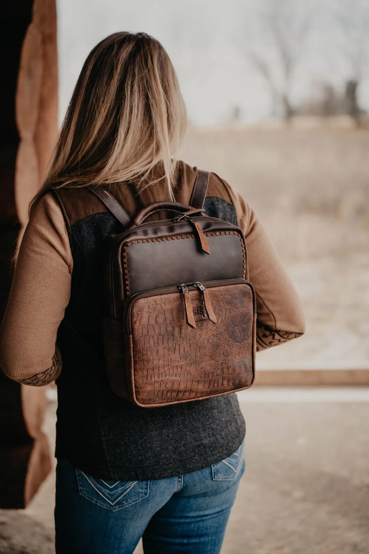 'Catalina' Leather Croc Mini Backpack by STS Ranchwear