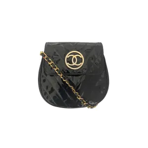 Chanel Black Patent Chevron Mini Chain Bag