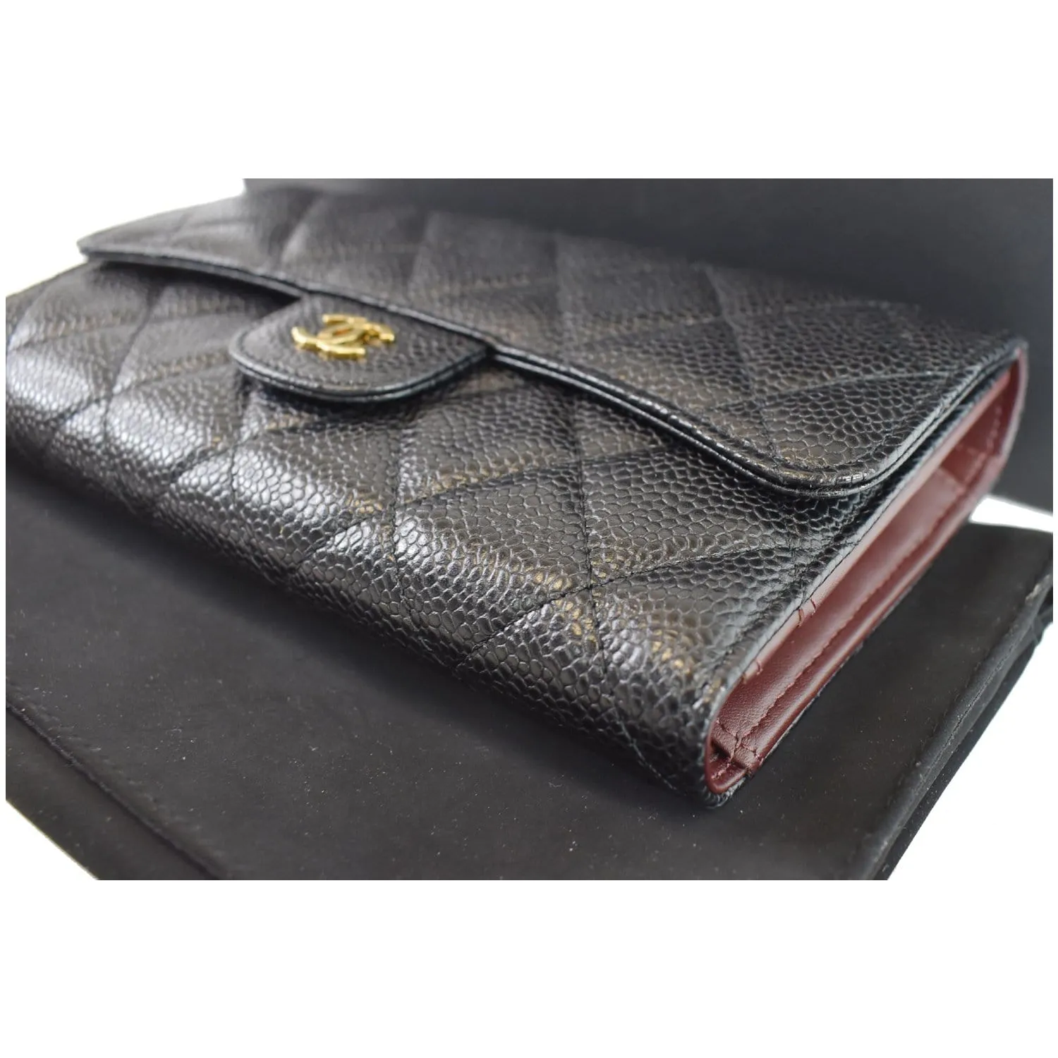 CHANEL Large Flap Quilted Caviar Wallet Black