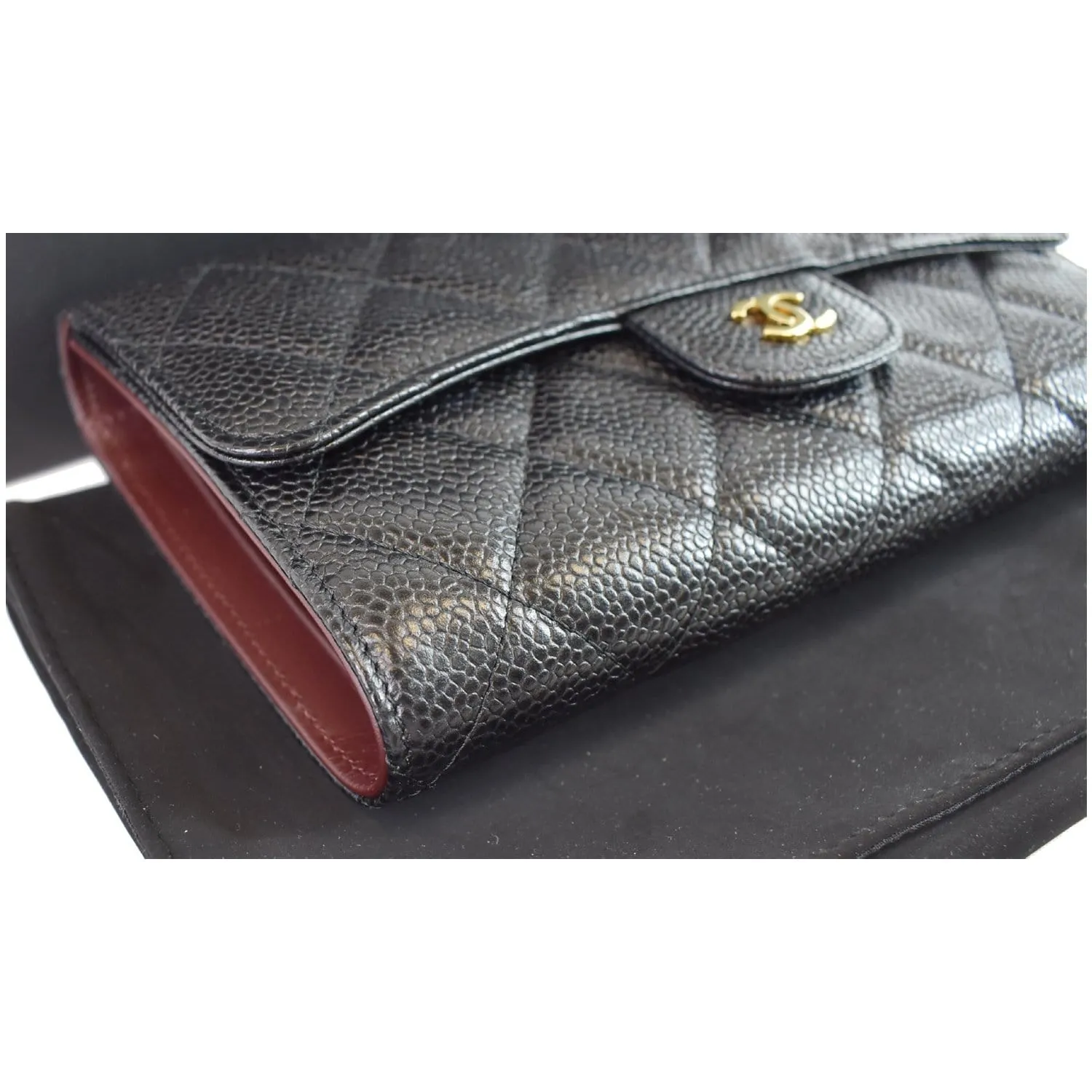 CHANEL Large Flap Quilted Caviar Wallet Black