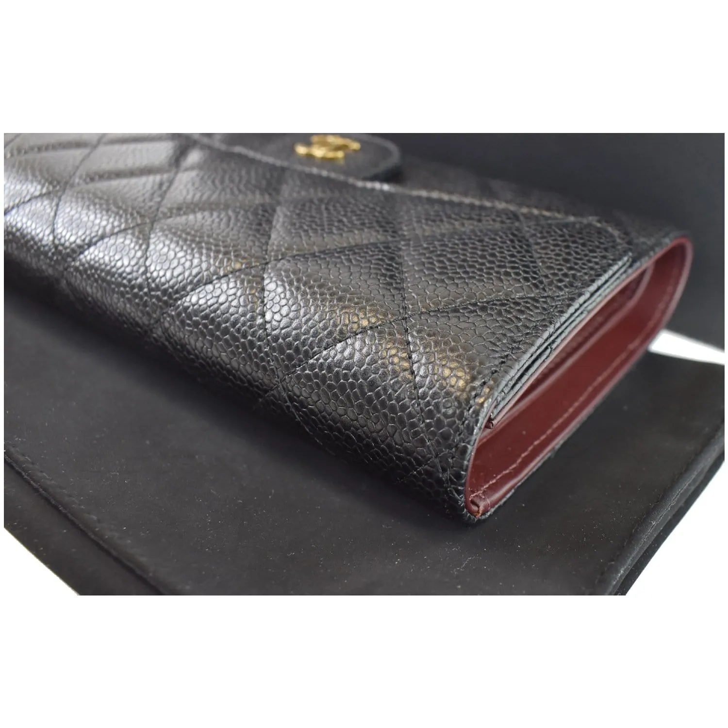 CHANEL Large Flap Quilted Caviar Wallet Black
