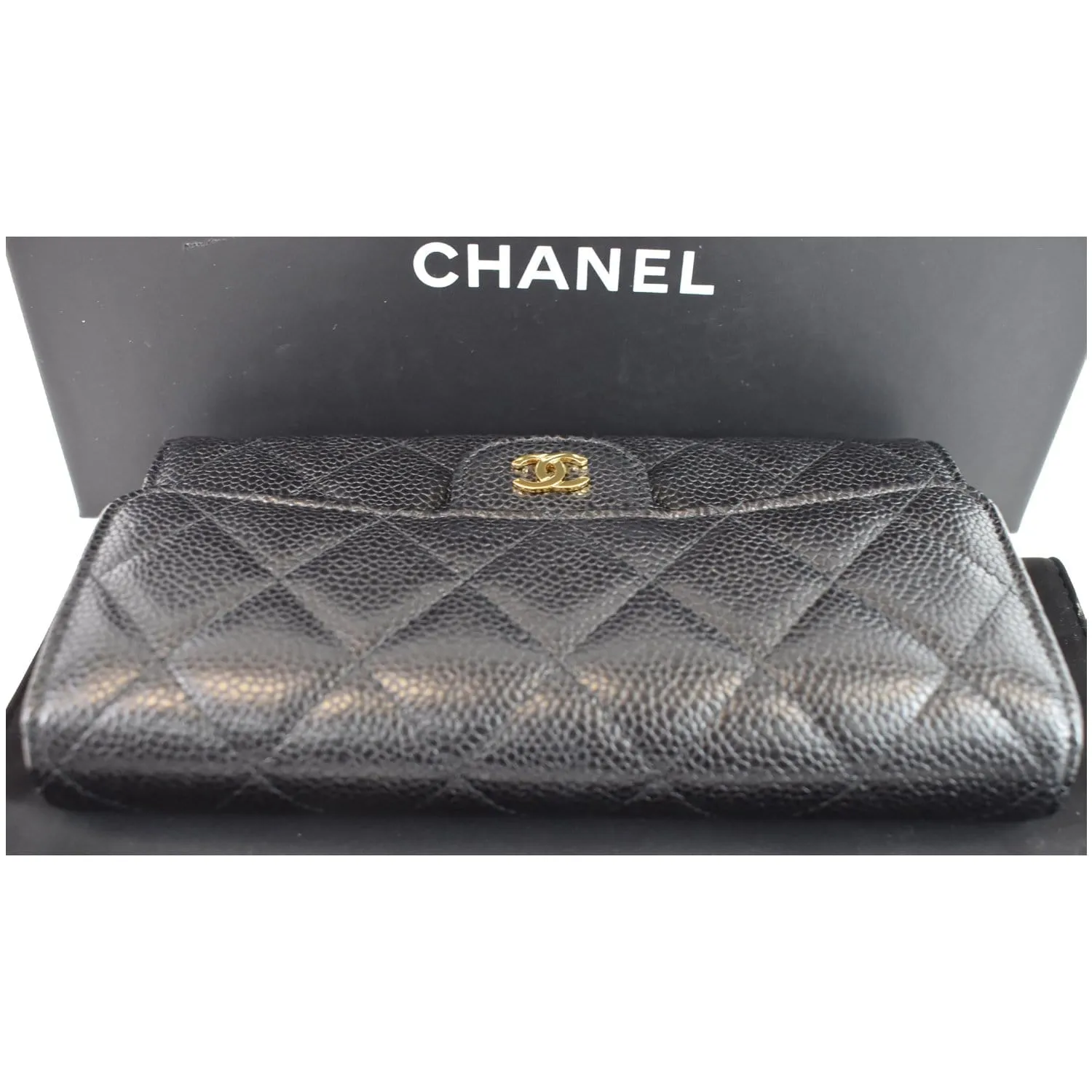 CHANEL Large Flap Quilted Caviar Wallet Black