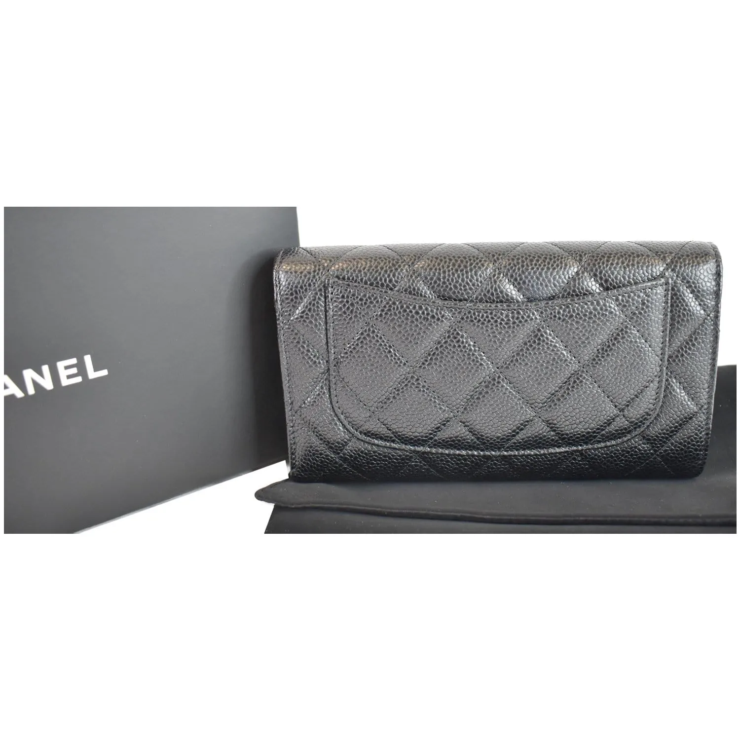CHANEL Large Flap Quilted Caviar Wallet Black