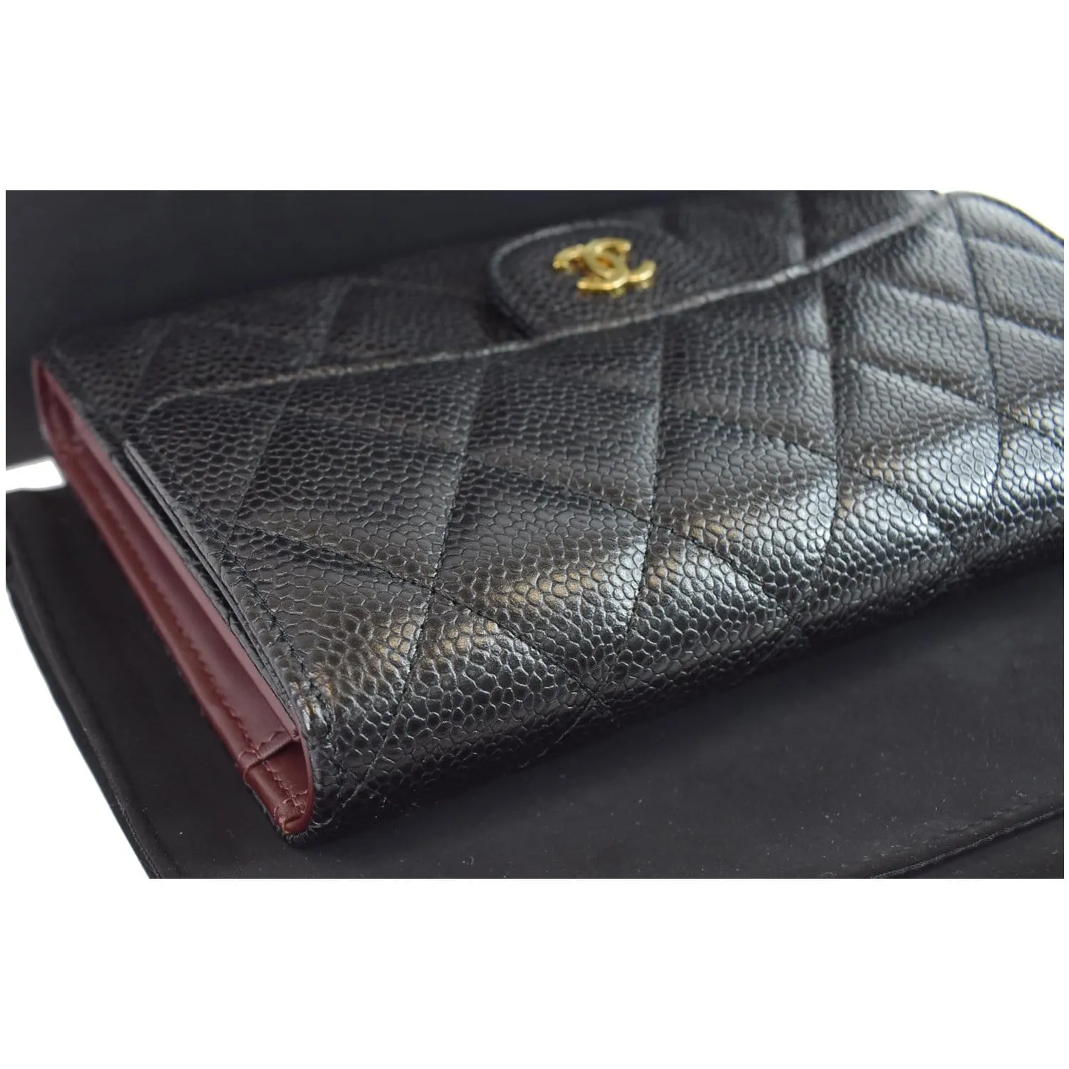 CHANEL Large Flap Quilted Caviar Wallet Black
