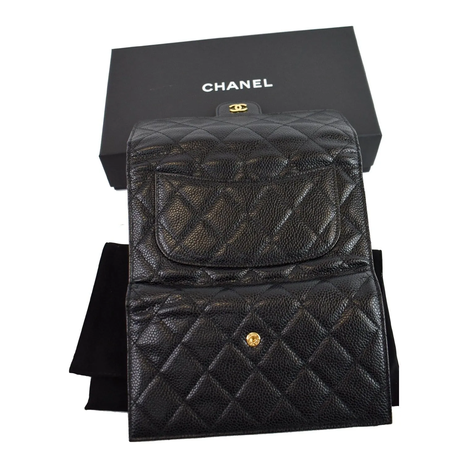 CHANEL Large Flap Quilted Caviar Wallet Black