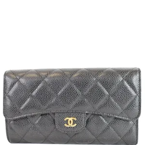 CHANEL Large Flap Quilted Caviar Wallet Black