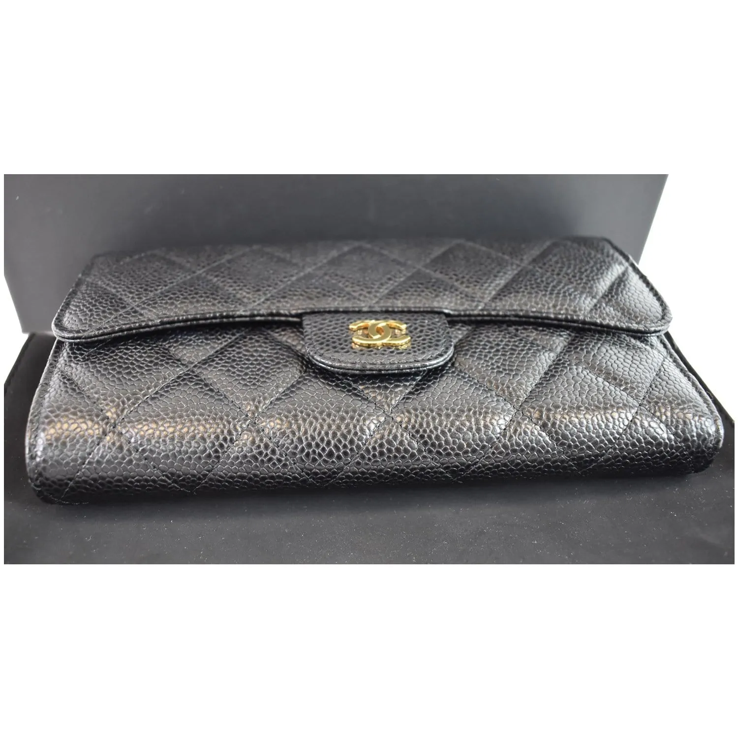 CHANEL Large Flap Quilted Caviar Wallet Black