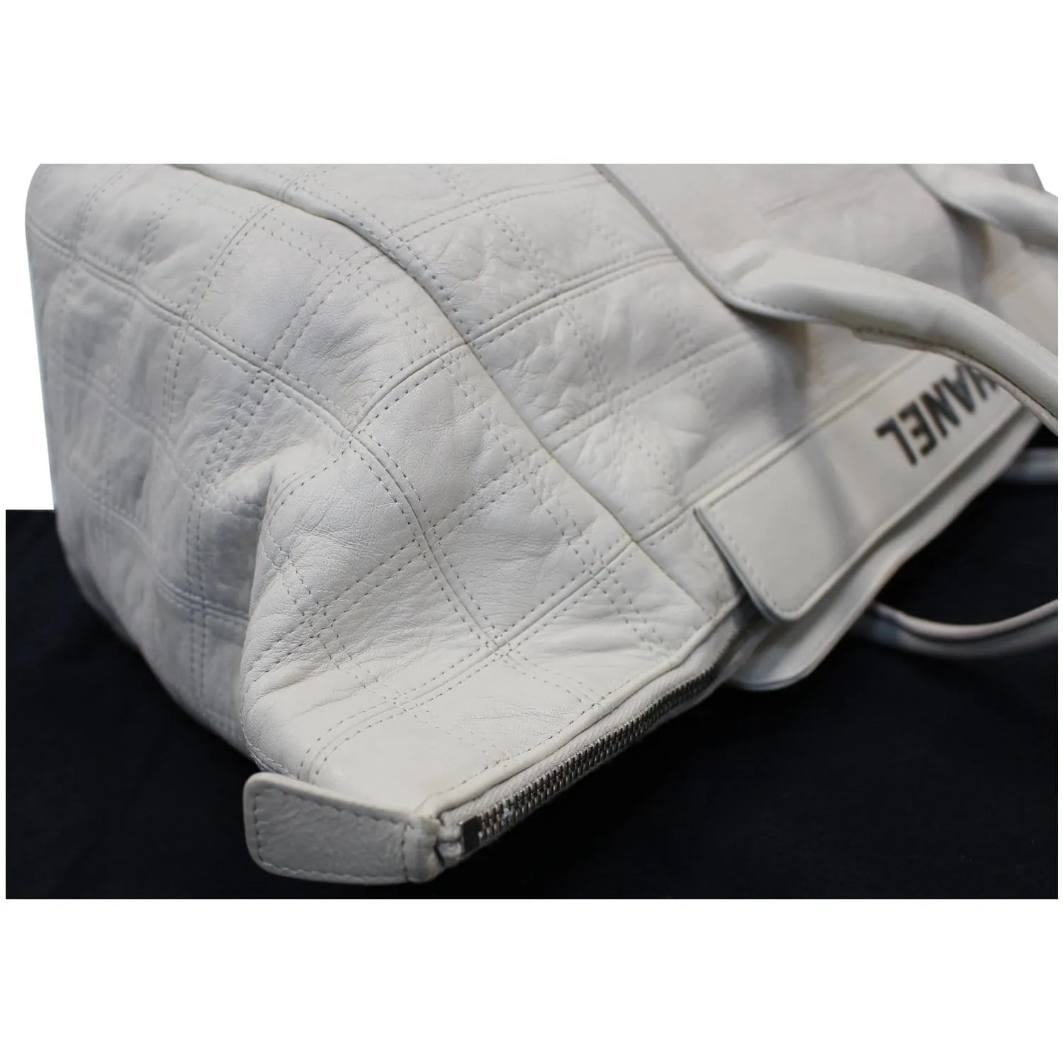 CHANEL Square Stitched Lax Lambskin Tote Bag White
